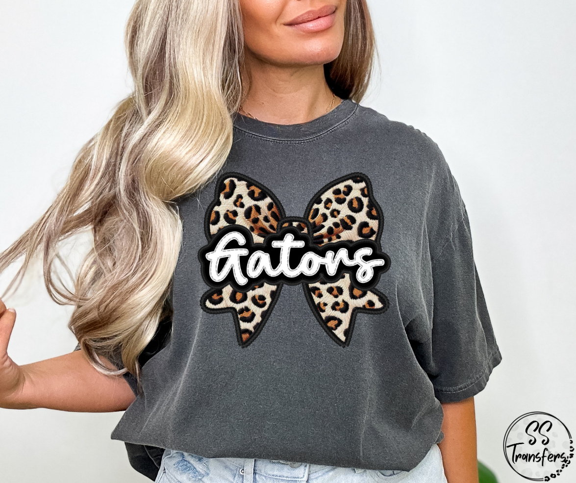 Faux Embroidered Leopard Bow Mascots (Multiple Teams) DTF Transfer