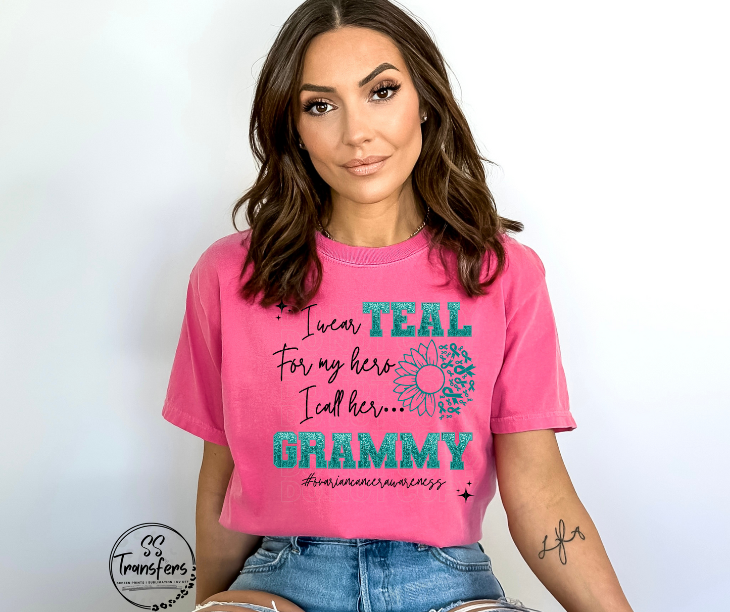 Ovarian Teal Sequins My Hero….(multiple options) DTF Transfer