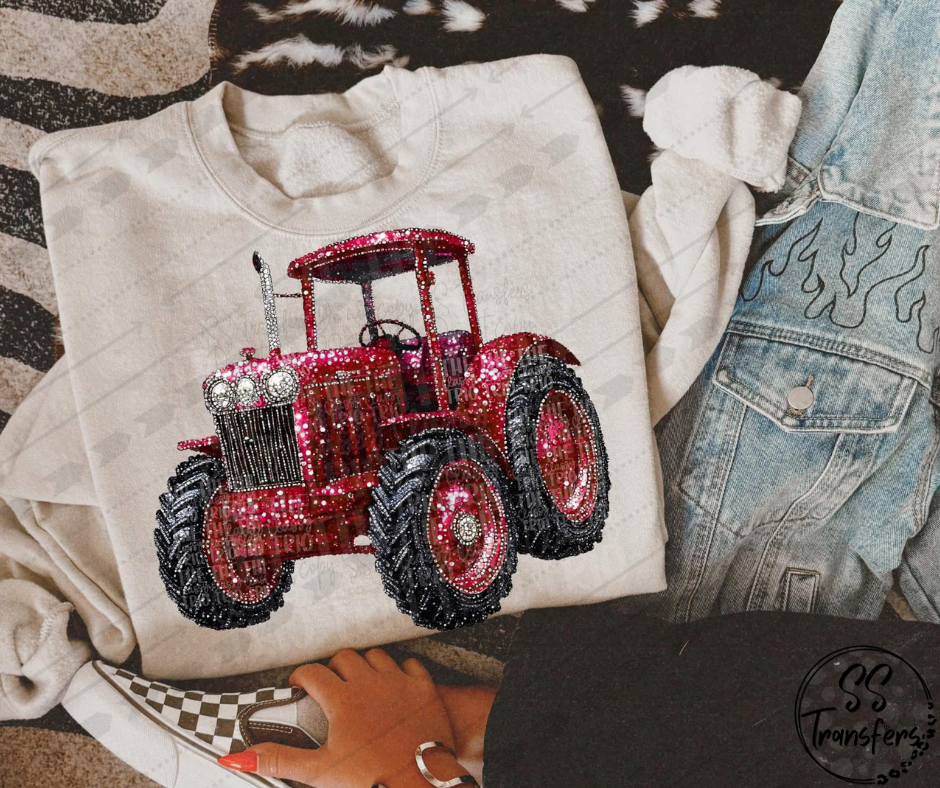 Faux Rhinestone/Sequins Tractor (Multiple Colors) DTF Transfer