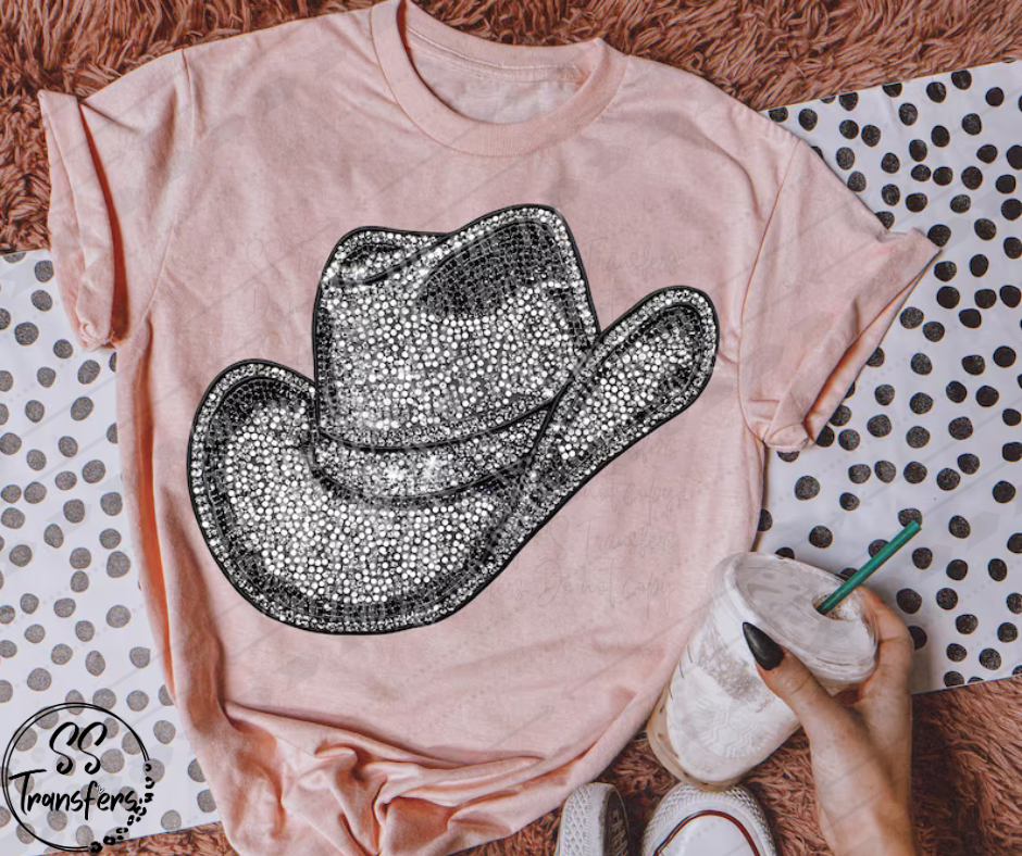 Faux Rhinestone/Sequins Cowboy Hat DTF Transfer