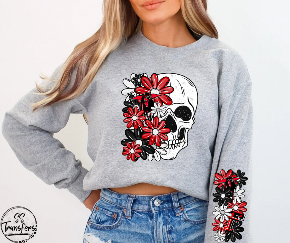 Floral Skull College Teams (w/ Sleeve Option) DTF Transfer