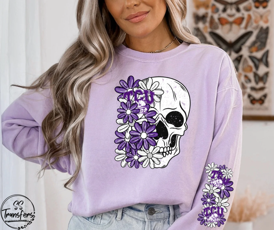 Floral Skull College Teams (w/ Sleeve Option) DTF Transfer