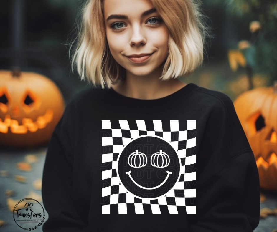 Checkered Pumpkin PUFF (Multiple Colors) Screen Print Transfer