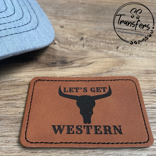 Let's Get Western Bull Skull Leather Patch