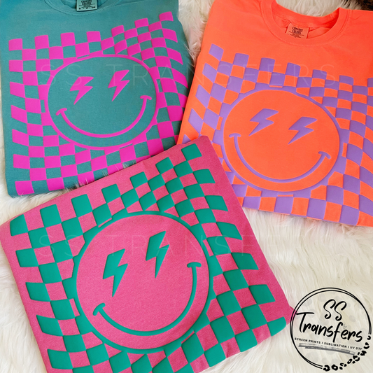 Wavy Checkered Smile PUFF (Multiple Colors) Screen Print Transfer