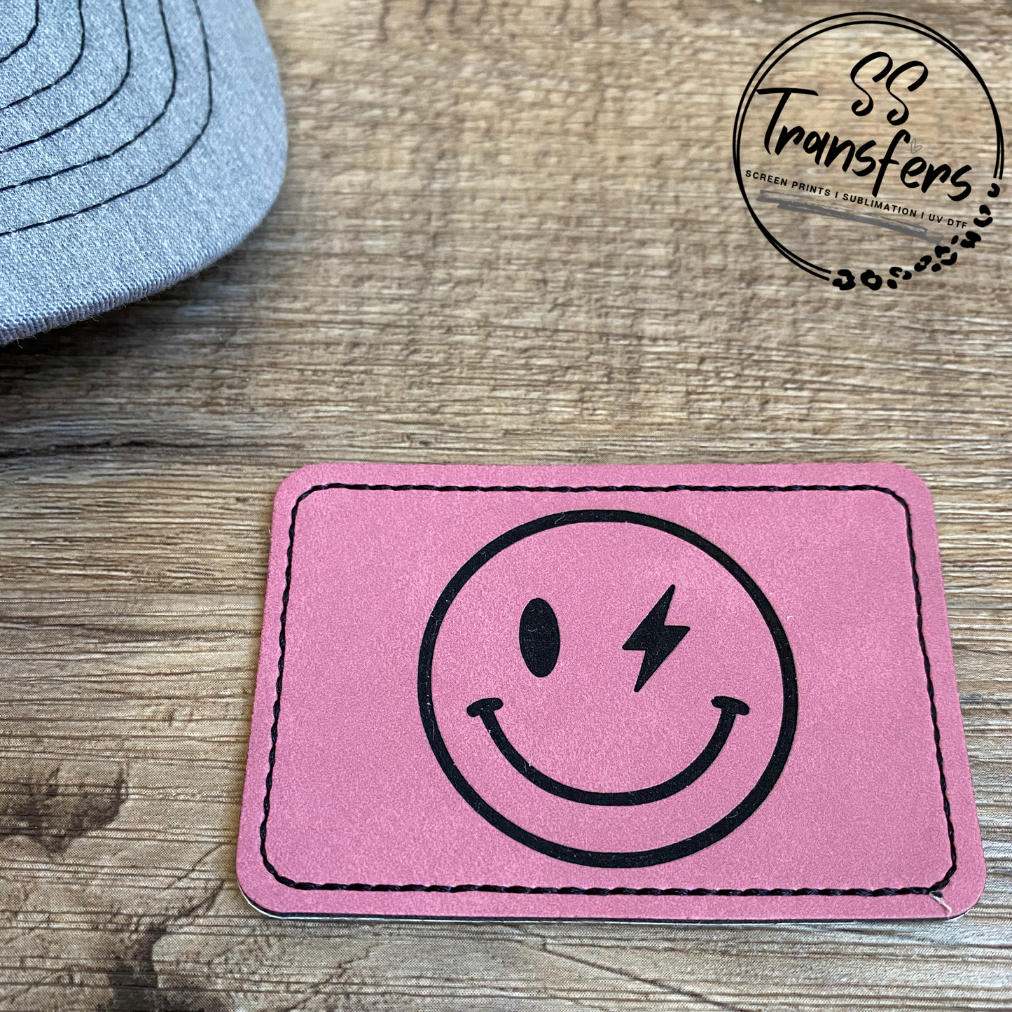 Smiley Lightening Bolt Leather Patch