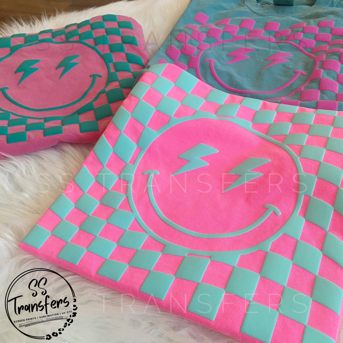 Wavy Checkered Smile PUFF (Multiple Colors) Screen Print Transfer