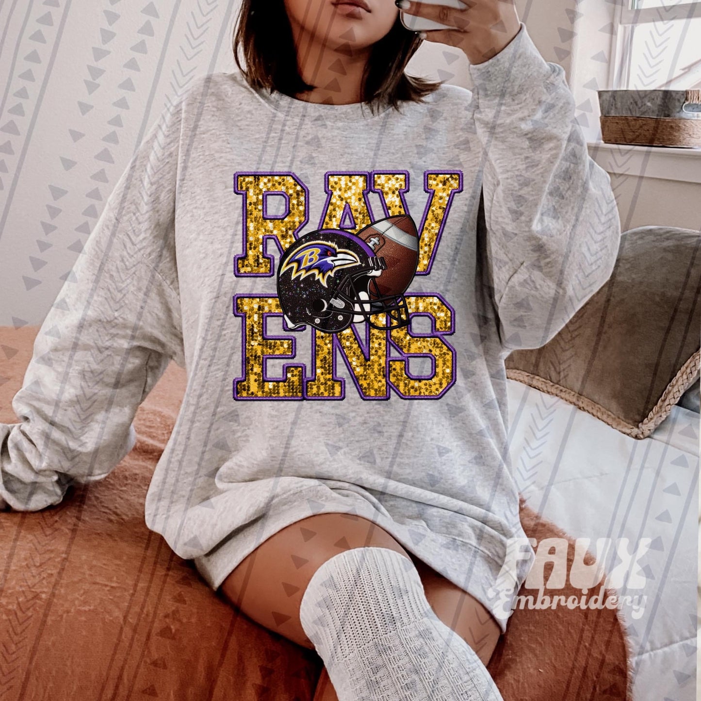 Ravens Faux Embroidered/Sequins DTF Transfer